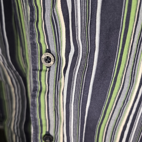Structure Long Sleeve Button Up Shirt Mens M Blue White Gree Striped - Picture 6 of 8